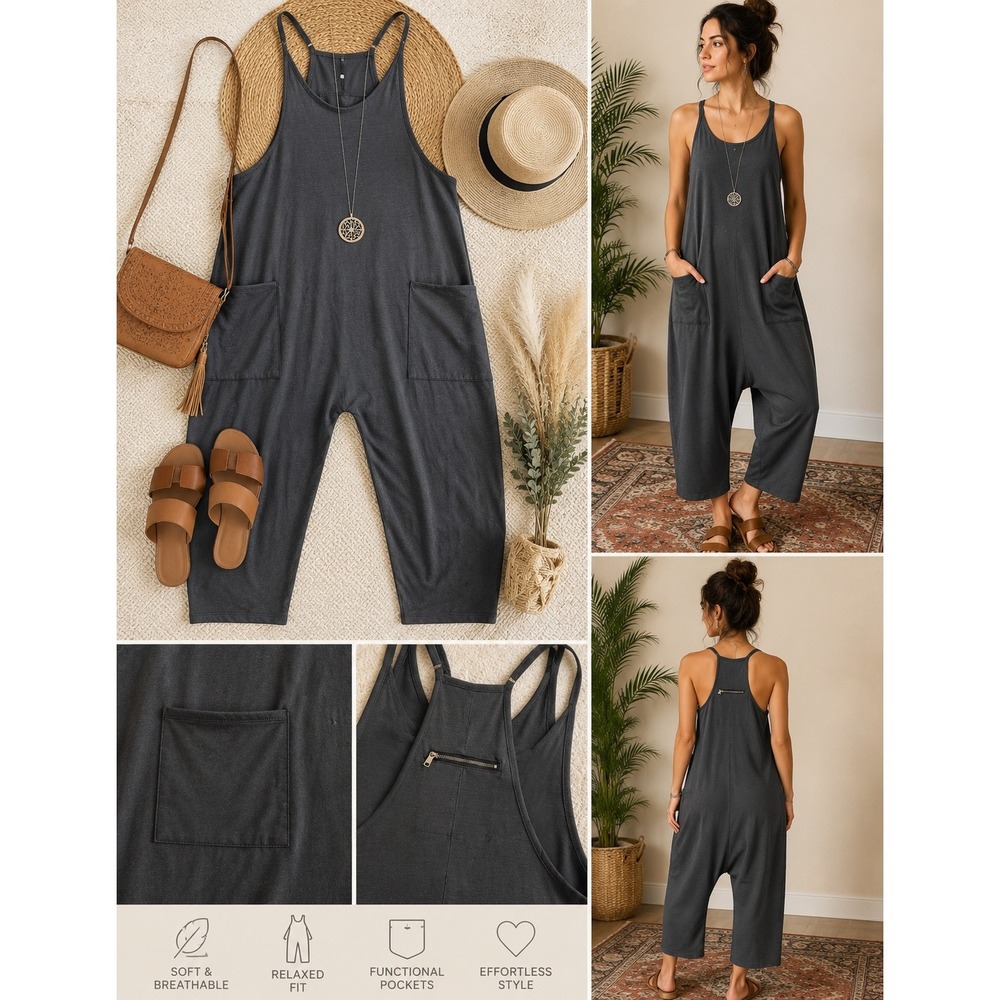 Unbranded Charcoal Gray Harem Jumpsuit Sleeveless Wide Leg Overalls Small